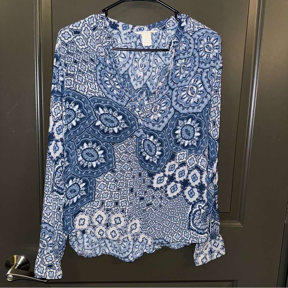 H&M Blue Floral Blouse Womens‎ Size 4 Lightweight Coastal